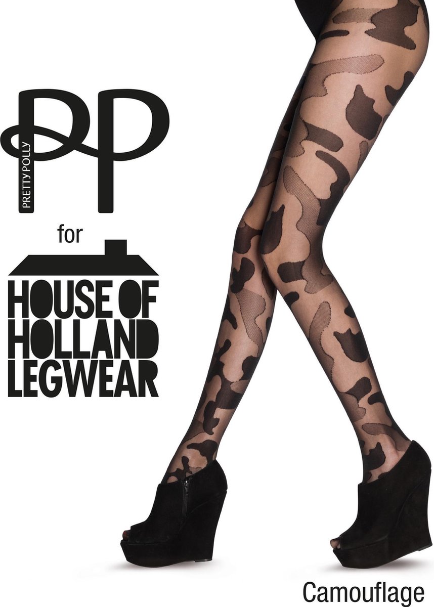 House of Holland Camouflage Panty - one size - (Eur 36 tot 42) - Zwart - ATO3 (5053014264925)