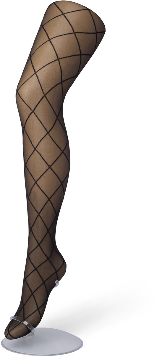Bonnie Doon Dames Ruiten Panty 30 Denier Zwart maat S/M - Chique Panty - Ruit Dessin - Brede Boord - Comfort - Ruitjes - Diamant - Geruite Print - Rhombus Tights - Feestelijk - Black - BP201911.101 (8717394440559)