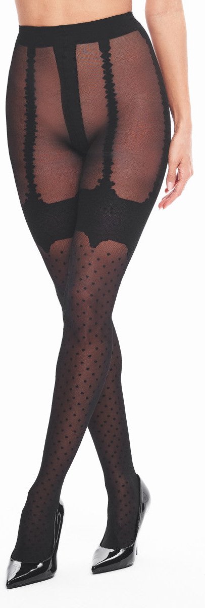 T008 Panty zwart 20 den S/M- Elegant met stippenpatroon (4262373390683)