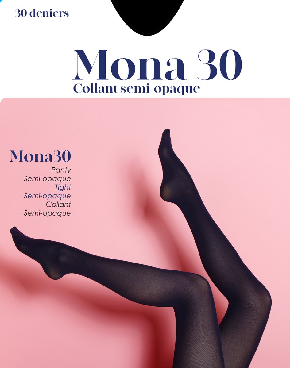 30 DENIERS PANTY - Italiaanse MONA 30 - zwart - Mooie afgewerkte stevige teen + broek - Italiaanse panty van zeer hoge kwaliteit - per 6 stuks - maat s/m (5412477107017)