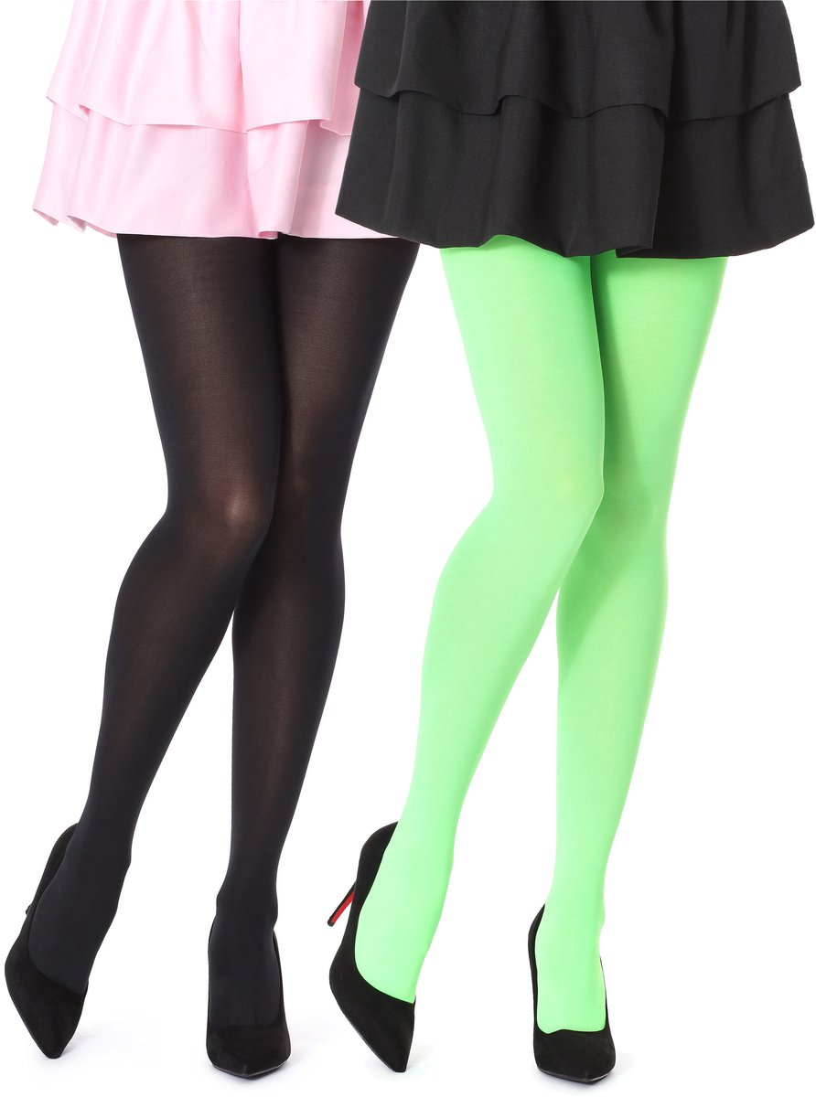 Bellivalini Dames Panty 2 Pak - 100 DEN - Polyamide - Microvezel - Zwart/Neon Lime (2Pack) - M - BLV-FI-1003-2P (4061692342683)