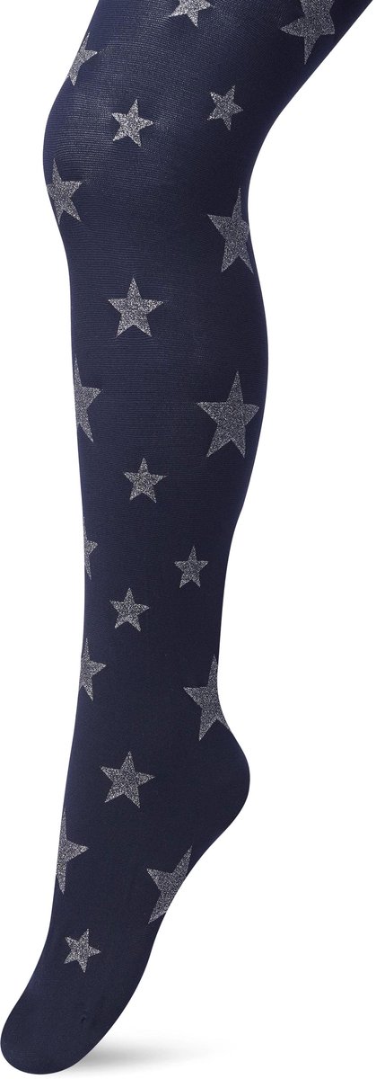 Bonnie Doon Kinder Panty met Glitter Sterren Donkerblauw/Zilver 50 Denier maat 116/122 - Meisjes Panty - Glitter Sterretjes - Panty Kinderen 50 den - Tiener Panty - Feestelijk - Kids Twinkling Starts Tights Doorschijnend - Navy/Silver - BN553973.296 (8717394448937)