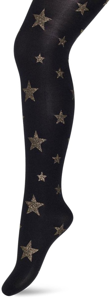 Bonnie Doon Kinder Panty met Glitter Sterren Zwart/Goud 50 Denier maat 152/158 - Meisjes Panty - Glitter Sterretjes - Panty Kinderen 50 den - Tiener Panty - Feestelijk - Kids Twinkling Starts Tights Doorschijnend - Black/Gold - BN553973.135 (8717394401659)