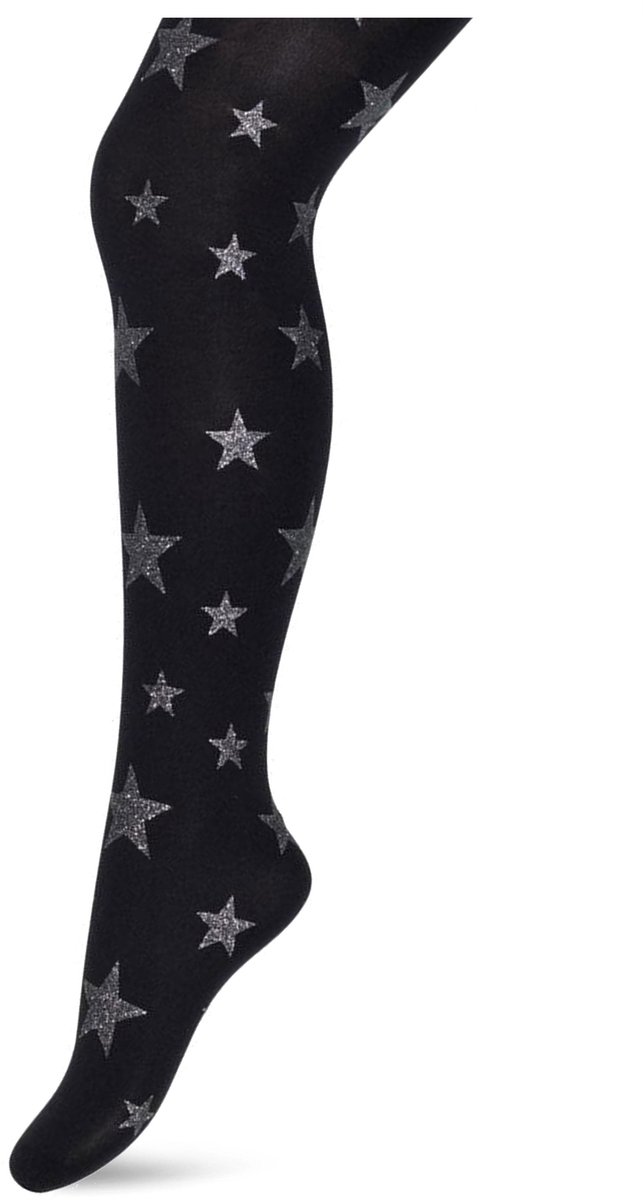 Bonnie Doon Kinder Panty met Glitter Sterren Zwart/Zilver 50 Denier maat 116/122 - Meisjes Panty - Glitter Sterretjes - Panty Kinderen 50 den - Tiener Panty - Feestelijk - Kids Twinkling Starts Tights Doorschijnend - Black/Silver - BN553973.141 (8717394401963)