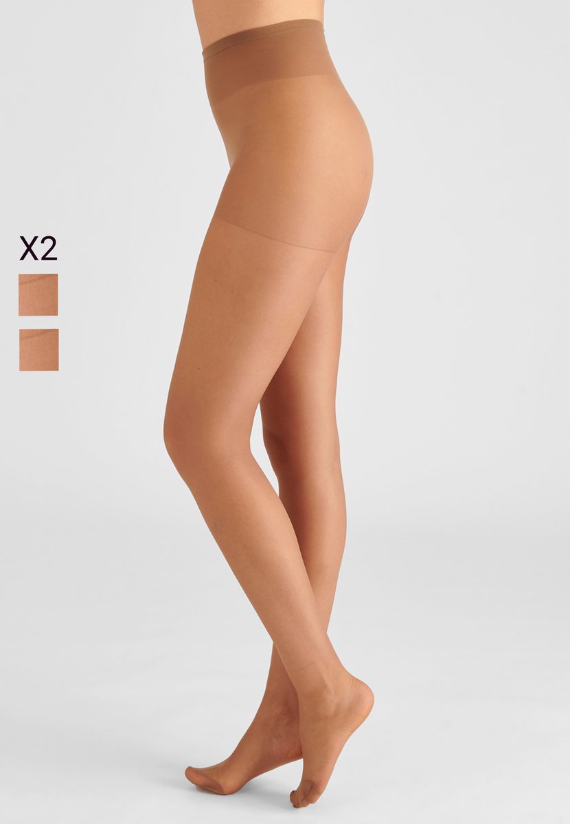 Damart - Set van 2 voile panty's, 20D - Dames - Beige - S (3602806655971)