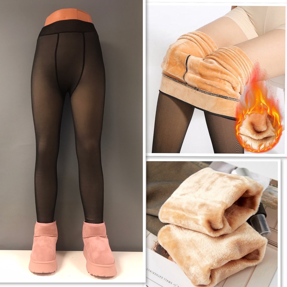Fleece panty - warme panty L/XL - transparant zwart - gevoerde thermo panty - Fleece Kousenbroek - Fleece Panty - Winterkledij - geschenk voor Vrouwen (6095514019048)