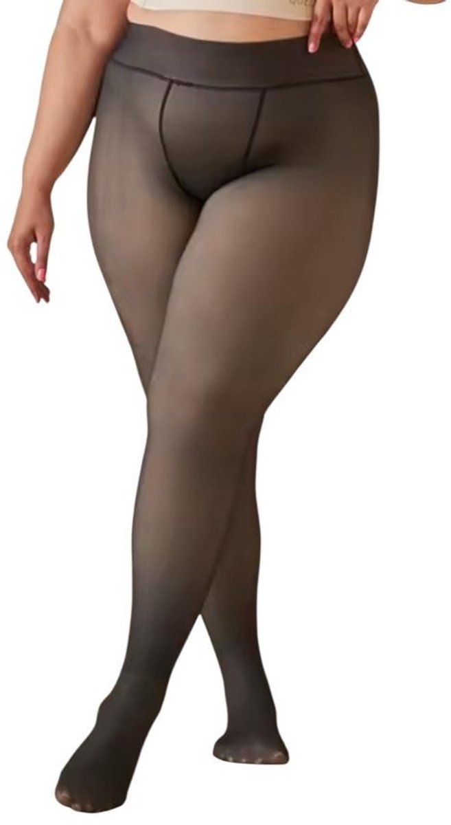 Thermo Panty Plus Size - Hoge Taille - Zwart Transparant/beige (6152809070068)