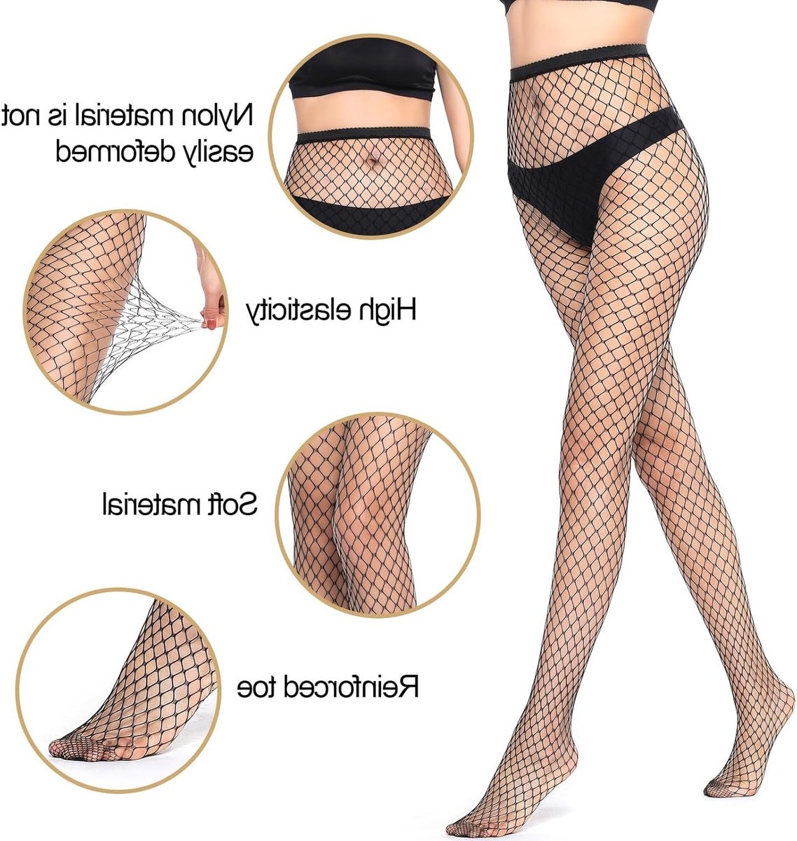 2 Pairs Zwarte Visnet Panty's voor Dames - Hoge Taille, Elastische en Sexy Fishnet Kousen voor Mode en Comfort (2823183082100)