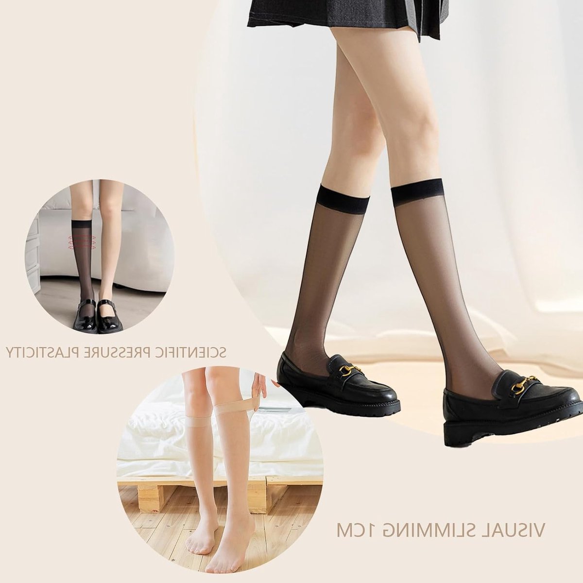 6 Paar Dames Kousen, Hoge Elasticiteit, Transparante Panty, Effen Kleur, Comfortabele Sokken voor Vrouwen en Meisjes (3225882647113)