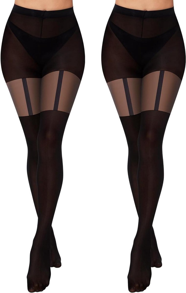 Allecto Plus - Zwarte overknee-panty met bretels, 120/40 denier, 2 stuks - Vrouwen, Eén maat (8785334071958)
