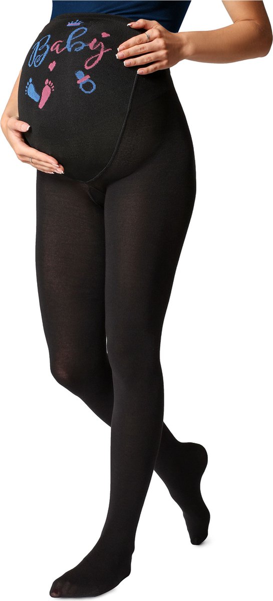 Be Mammy Dames Panty - Zwangerschapspanty - 150 DEN - Medium gloss - Katoen - BE-GI-1122 - Zwart Patroon-002 - M (4061692539786)