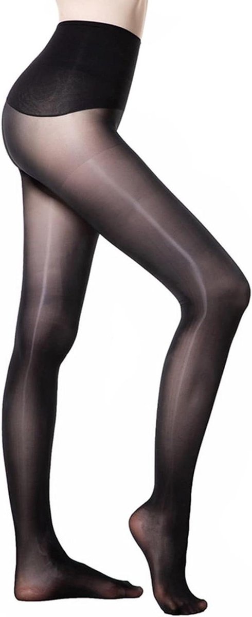 Glanzende vette panty dames 10 denier Zwart One size Naadloze sexy zijde trendy panty met glans 360° comfortabele stretchstyling (6153015726701)