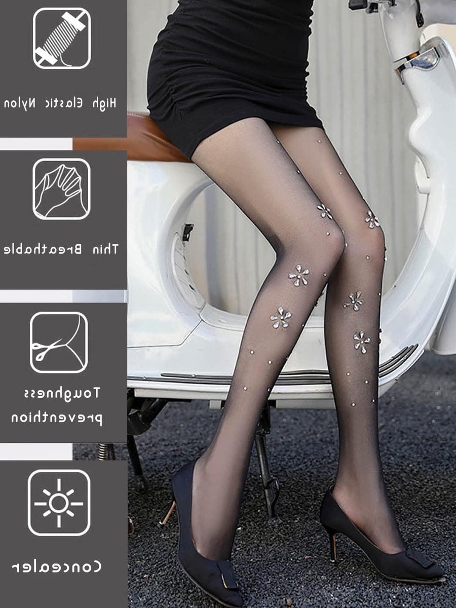 Hoogwaardige Hoge Taille Panty met Strass Steentjes - Zwarte Doorzichtige Visnet Tights voor Feestjes en Speciale Gelegenheden (Set van 2) (2278800838590)