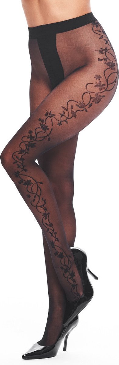 Panty zwart, met patroon, 20den T007 (4262373390669)