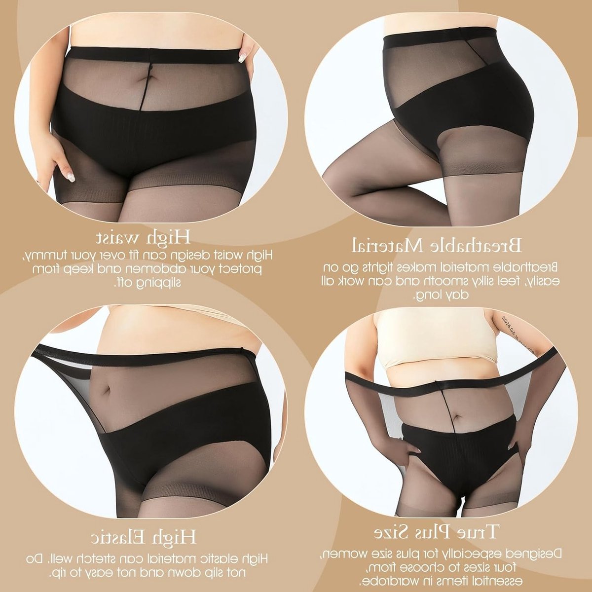 Plus Size Zwarte Nylon Panty voor Dames - Overknee Look, Transparant en Scheurvast - Comfortabele Strumpf voor Elke Gelegenheid (2278871458529)