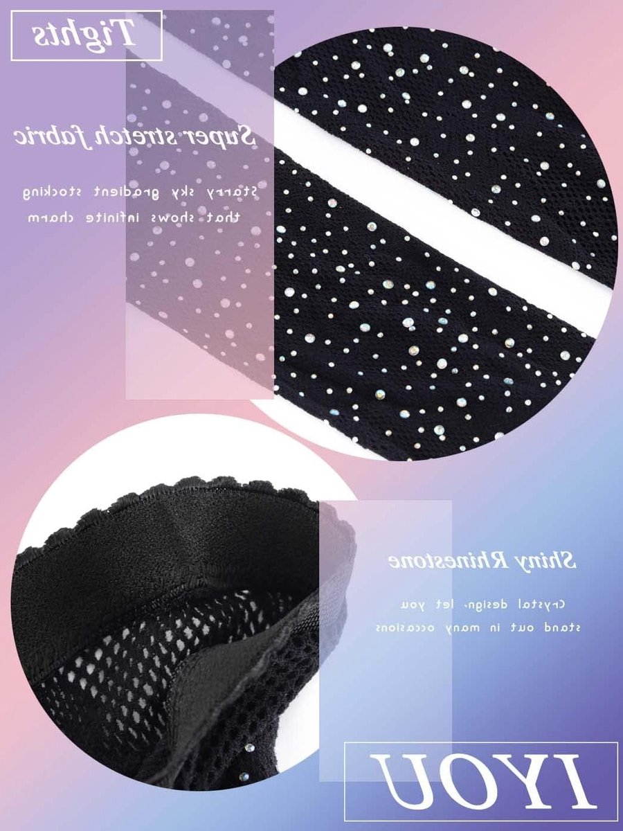 Vrouwelijke Zwarte Visnet Panty met Strass en Bloemmotief voor Feestjes en Avonden (2415865398021)