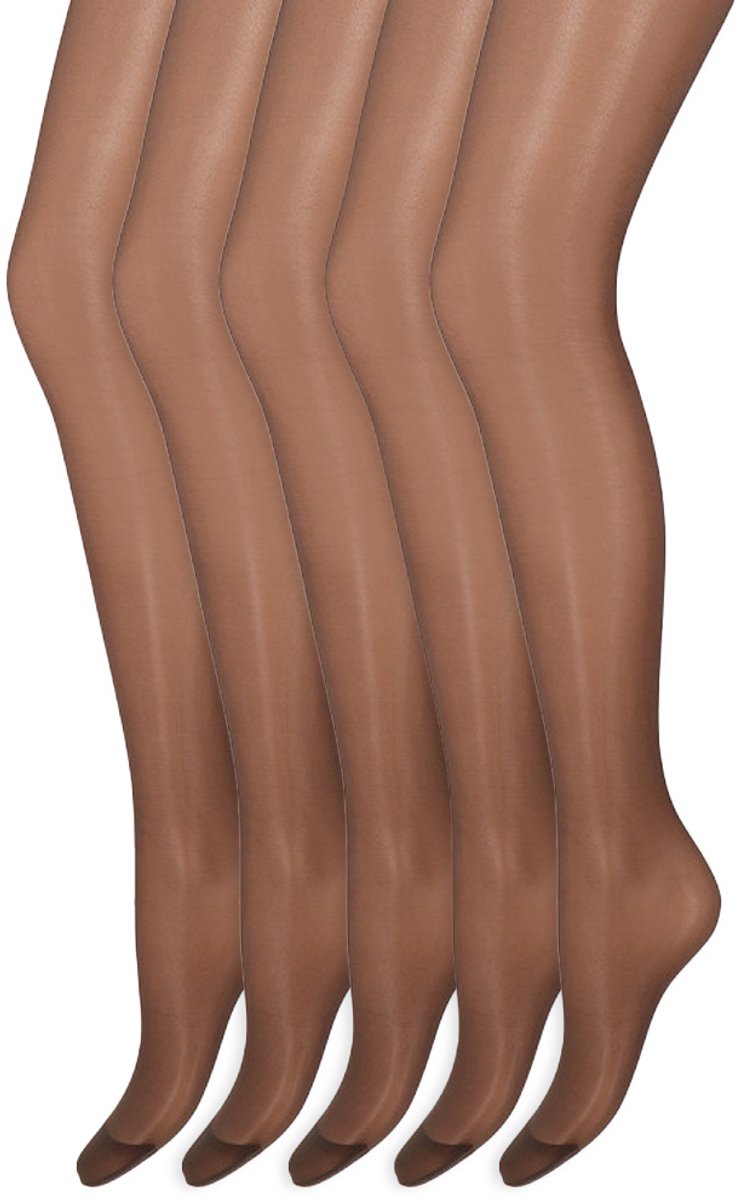 Zijdeglans Panty | Transparant van teen tot taille | 15 Denier | Merk: Marianne | Maat: S t/m XXXL | Kleur: Mocha | 5 Paar (6153606777785)