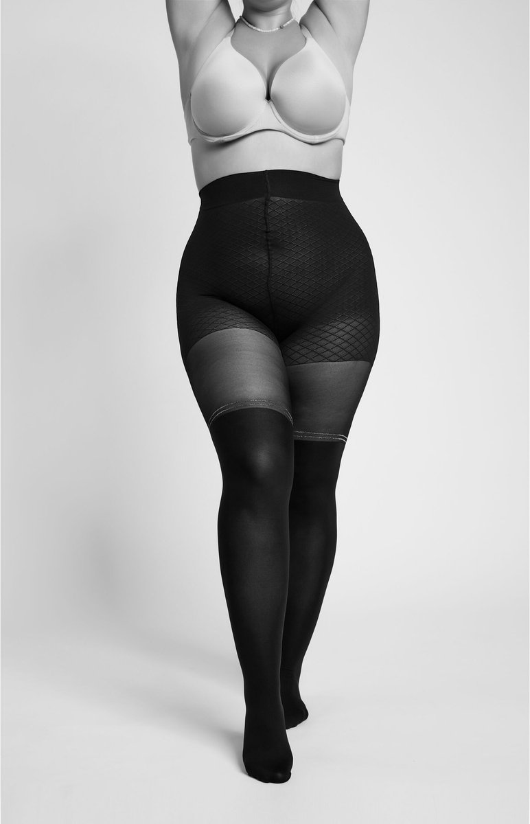 camano, Drukvrije comfortband, katoenen kruisje, platte naad, zachte teennaad, licht verstevigde tenen, transparante panty's, modieus patroon, overknee, curvy, grote maten, panty voor vrouwen met rondingen. (4052171575388)