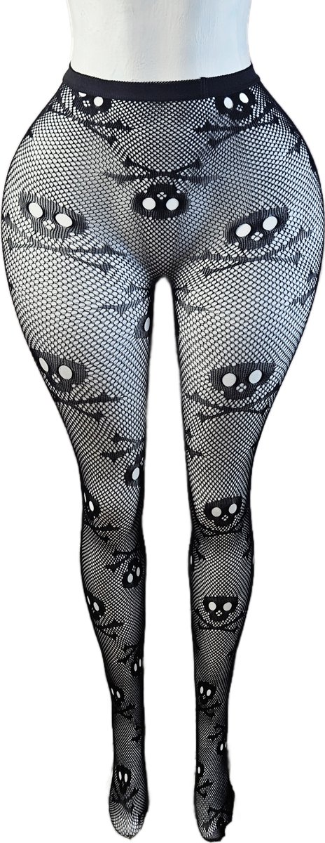 BamBella ® - Panty -Onesize - gaas maillot dunne pantys Dames - Onesize - lingerie van kant zwart skull halloween (8721017931393)