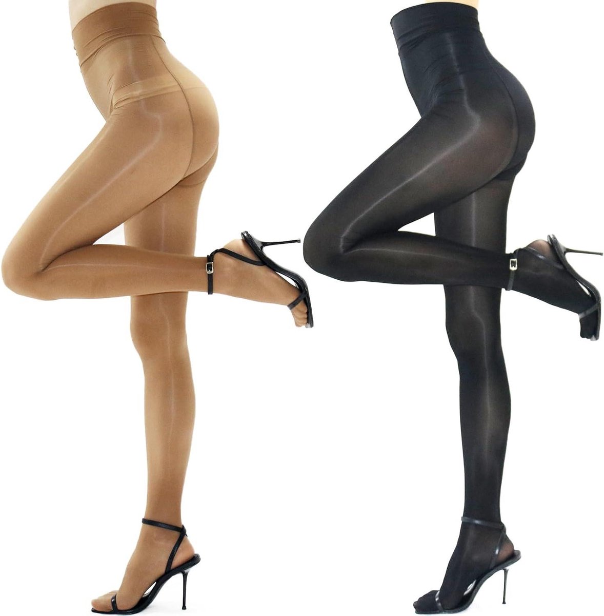 2 Pack Glanzende Panty's voor Dames - Sexy en Olieachtig - Scheurvast en Hoge Taille - Fijne Panty's in Grote Maten (6153003759759)