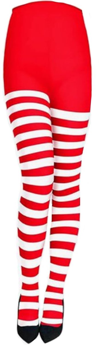 Allecto - Gestreepte Panty - Halloween Panty - Ondoorzichtig - Rood en Wit - Damesmode - Perfect voor Halloween - Comfortabel en Elastisch (2913703085879)