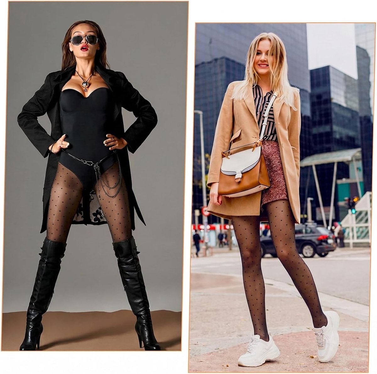Elastische hoge taille panty's voor dames met stippen en loopmazen, comfortabele damespanty met patroon (3522289699500)
