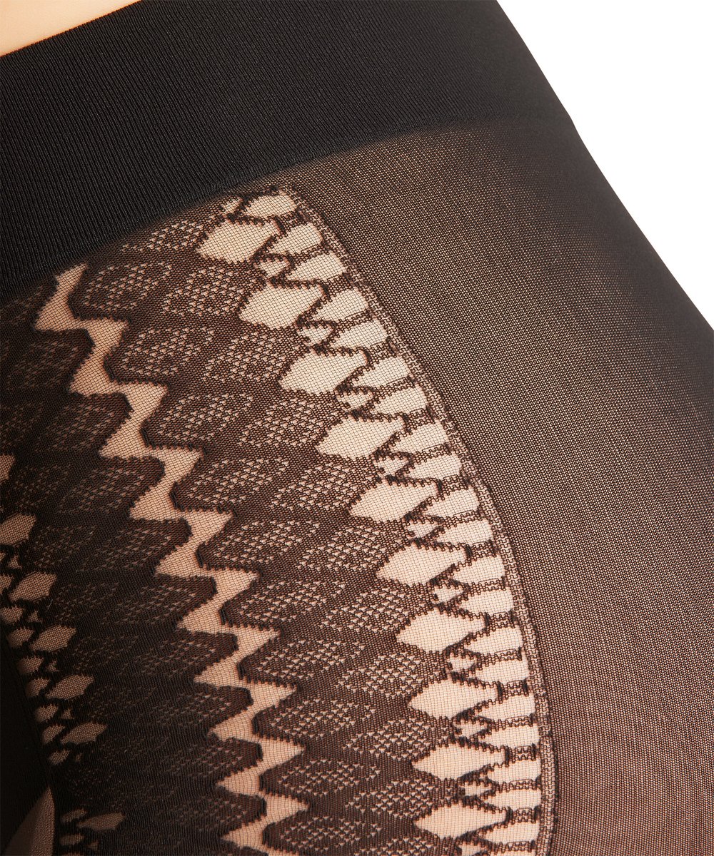FALKE Grace gedessineerd materiaal transparent 8 DEN panty dames zwart - maat L (4043875199482)