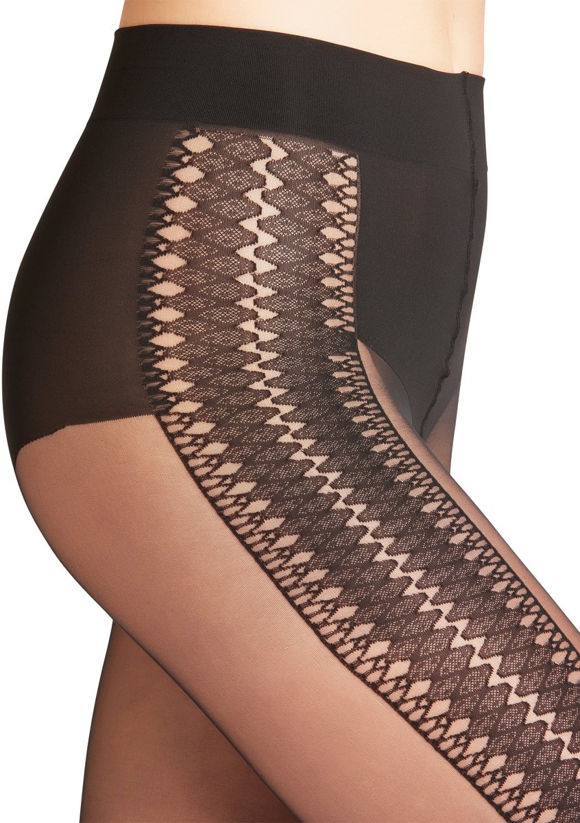 FALKE Grace gedessineerd materiaal transparent 8 DEN panty dames zwart - maat S-M (4043875199451)