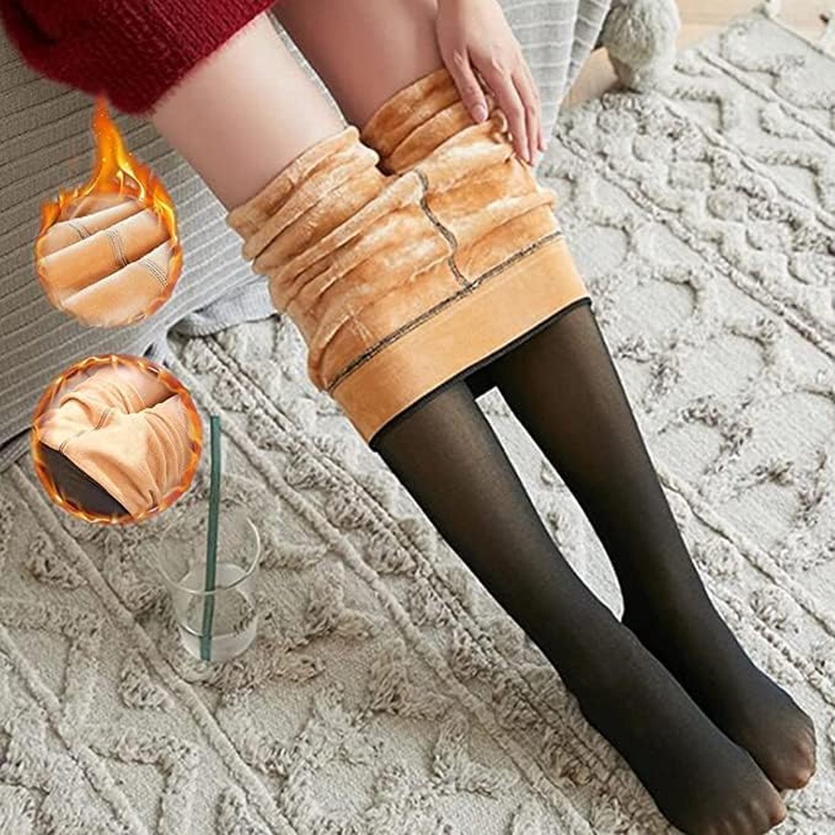 Fleece gevoerde panty's Dames nep transparante winterpanty's Warme fleece doorzichtige nude gevoerde panty's Thermisch (7593919783223)