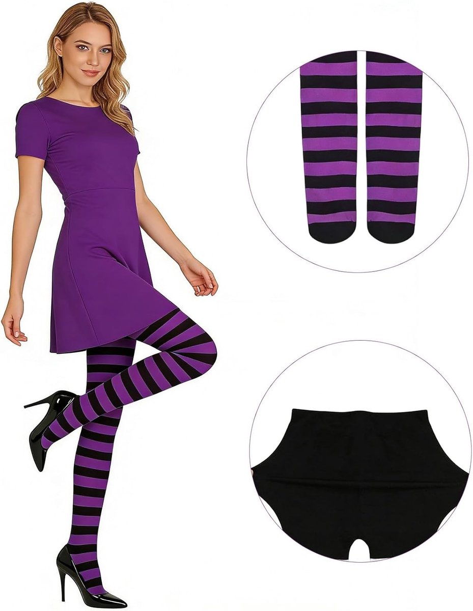 Gestreepte Panty Maillot voor Vrouwen, Opaque Kousen voor Carnaval, Halloween en Themafeesten (3929620284065)