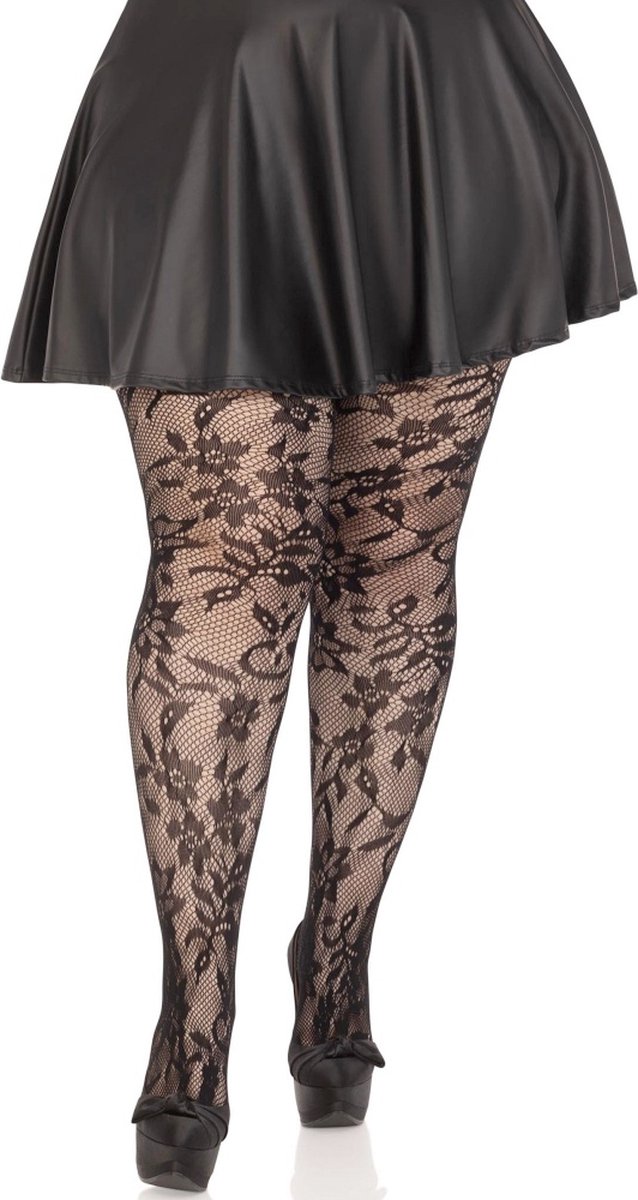 Leg Avenue - Seamless Floral Lace Net panty - Zwart (0714718570310)