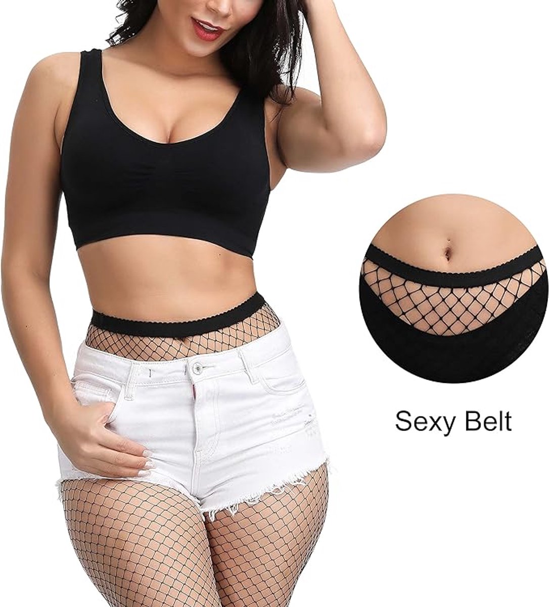 Netpanty zwart - 3 stuks visnet panty's - Plus Size - hoge taille - Dagelijkse kleding - Statement Look - Elastisch & Ademend - 3 stijlen - Zwart (5284078892964)