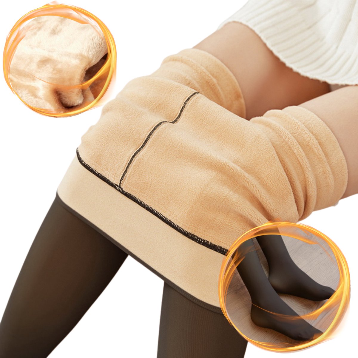 Panty - Fleece Panty - Huidskleur - Gevoerde Panty - Doorschijnend - Winter - Thermo - Warme Panty - 220g - S/M - Zwart (8720094132709)