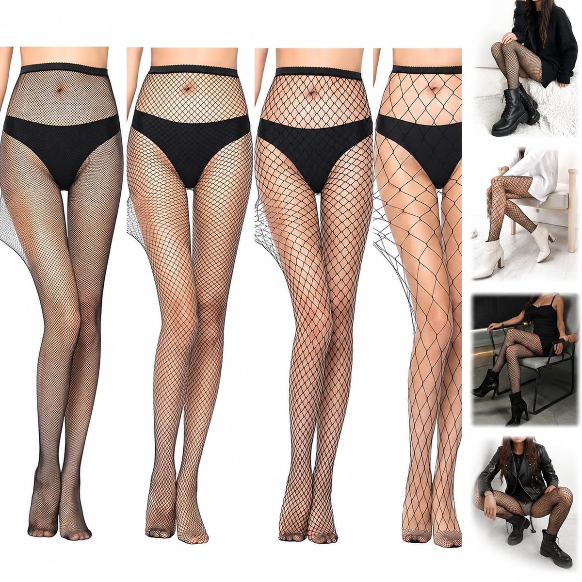 Dailygoods - 4 Stuks Visnet Panty's voor Dames - Zwart, One Size (2443711872104)