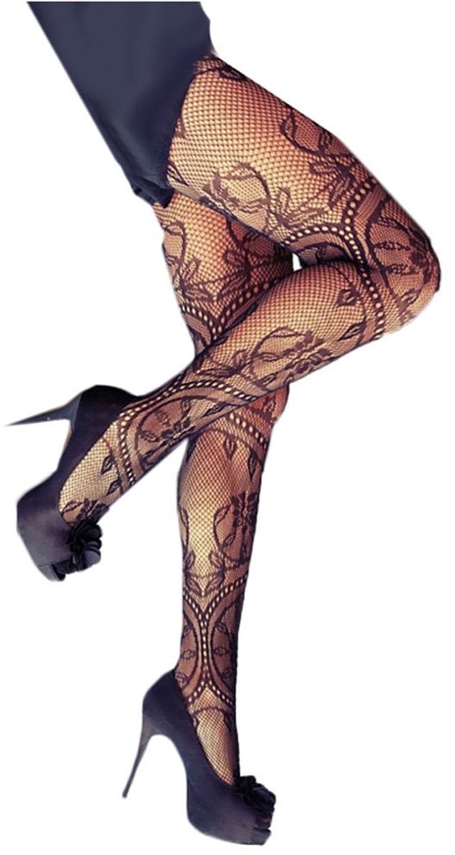 Dailygoods- Netpanty met bloemenpatroon - Zwart - One size - 1 stuk - 100% gloednieuw - Panty (2342647353025)