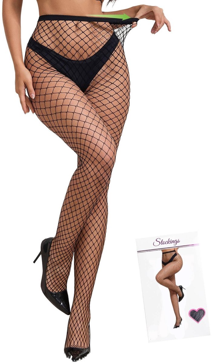 Dailygoods- Panty Hoge Taille - Netpanty/Zwart - Dames/Visnet - Grote Maten/XS tot 5XL - Ademend/Zacht - Feestoutfit - Netkousen (2860574561301)