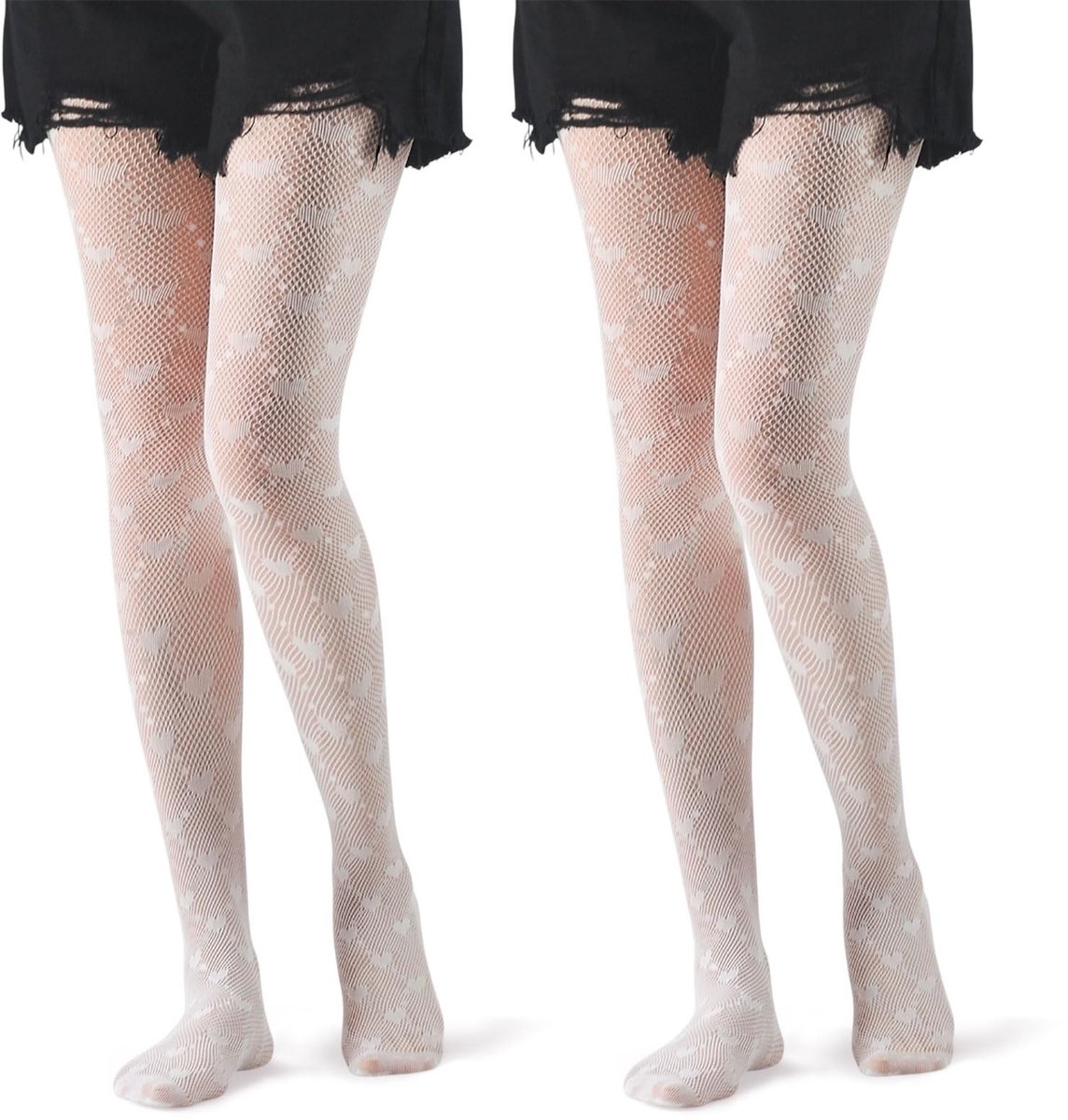Dailygoods- Panty's 2 Stuks - Visnet Panty - Hart Patroon - Hoge Taille - Dames Kousen - Ademend Materiaal - Comfortabel Ontwerp - Visnetpanty (2731541067501)