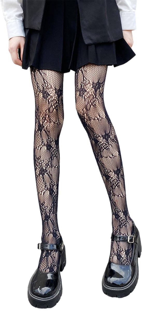 Dailygoods- Panty's met bloemenrankenpatroon - Netpanty - Visnetpanty - Zwarte Kousen - Hoge Taille - Ademend Nylonmateriaal - Netkousen (2071947876759)
