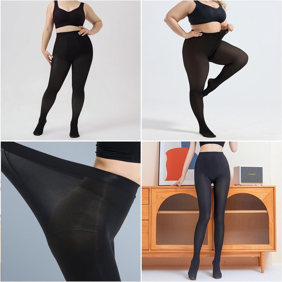Dames Zwarte Panty's - 3 Paar, Elastisch, Semi-Doorschijnend, Comfortabele Tailleband, Plus Maten, Ideaal voor Elke Gelegenheid (2329572663528)