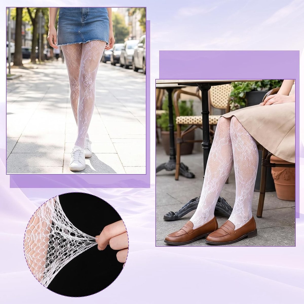 Elegante Hoge Taille Kanten Panty met Witte Bloemenprint en Holle Patroon voor Dames, Perfect als Lolita Accessoire (3117860111603)