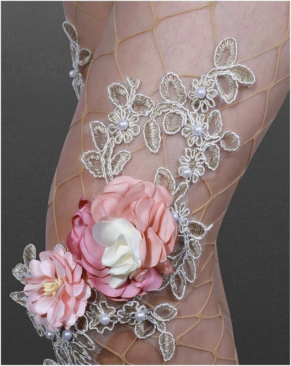 Elegante visnet panty met bloemenborduursel en glinsterende steentjes voor dames, hoge taille en sexy uitstraling (3132739930826)