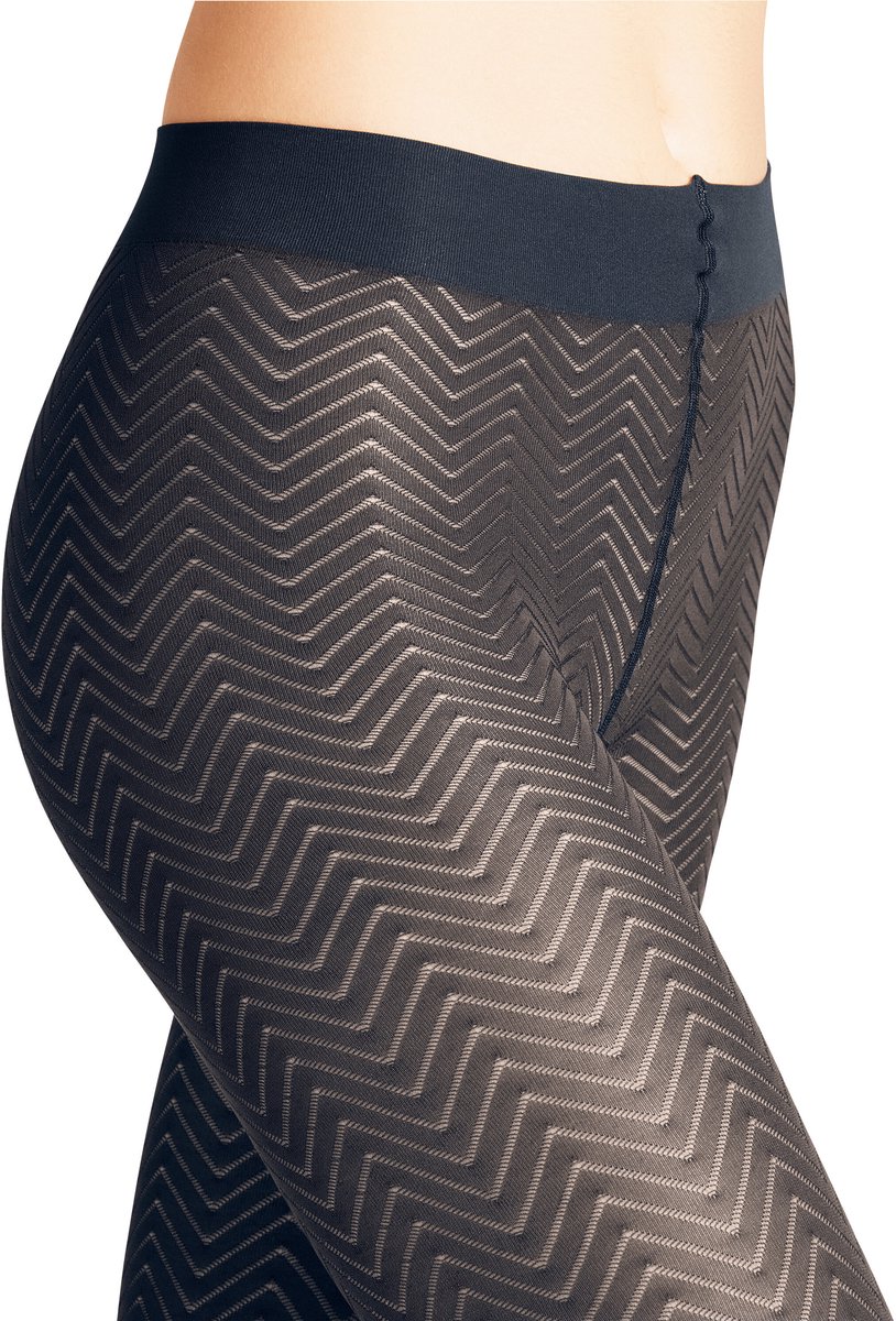 FALKE Chevron gedessineerd materiaal halfdoorzichtig 50 DEN panty dames blauw - maat S-M (4043875197570)