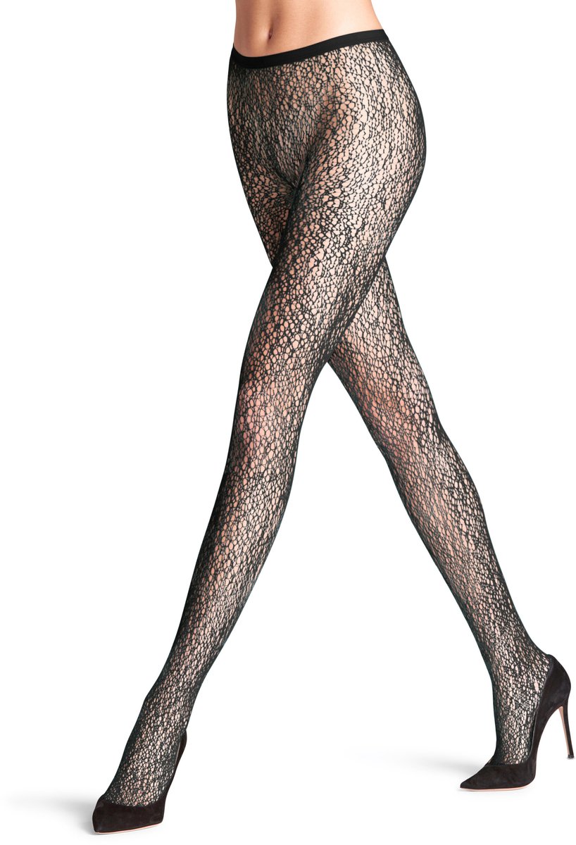 FALKE Sea Lightness gedessineerd transparent panty dames zwart - maat L (4067112420566)
