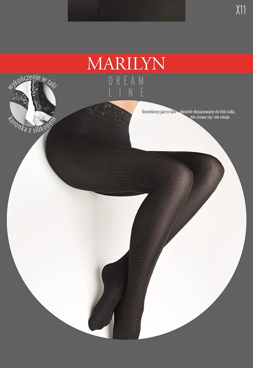 Mooie gestippelde panty met elegante kant 7 cm, 60 denier, zwart (zwart), 42 (2348125074895)