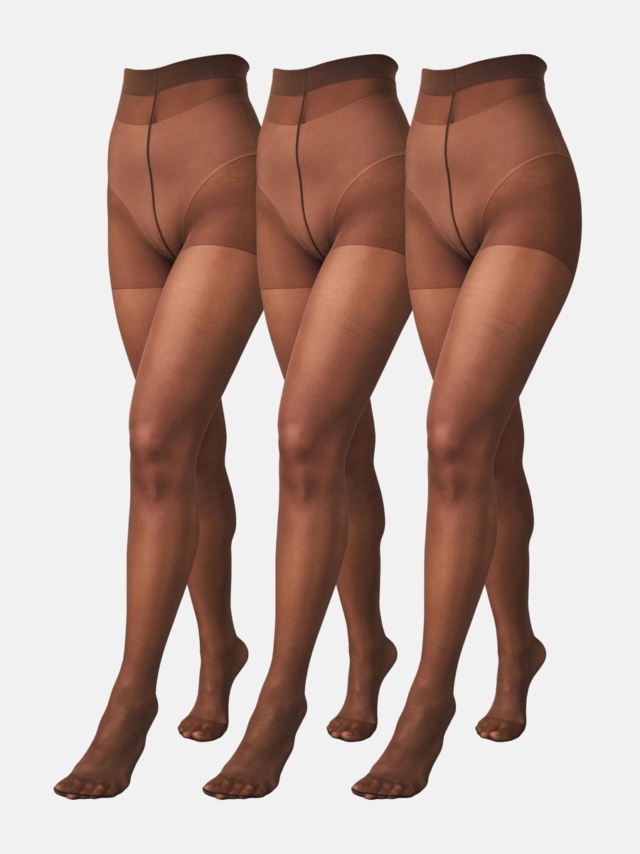 Next - Dames - Set van 3 doorzichtige 20-denier panty's met glans - Bruin (5063598993463)
