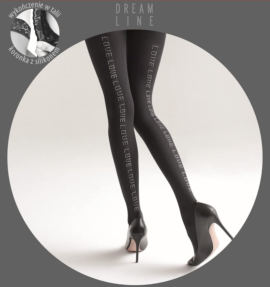 Panty met strass-steentjes opschrift Love als naad, met 7 cm kant, 60 denier, zwart (zwart), 40/42 (2933175819338)