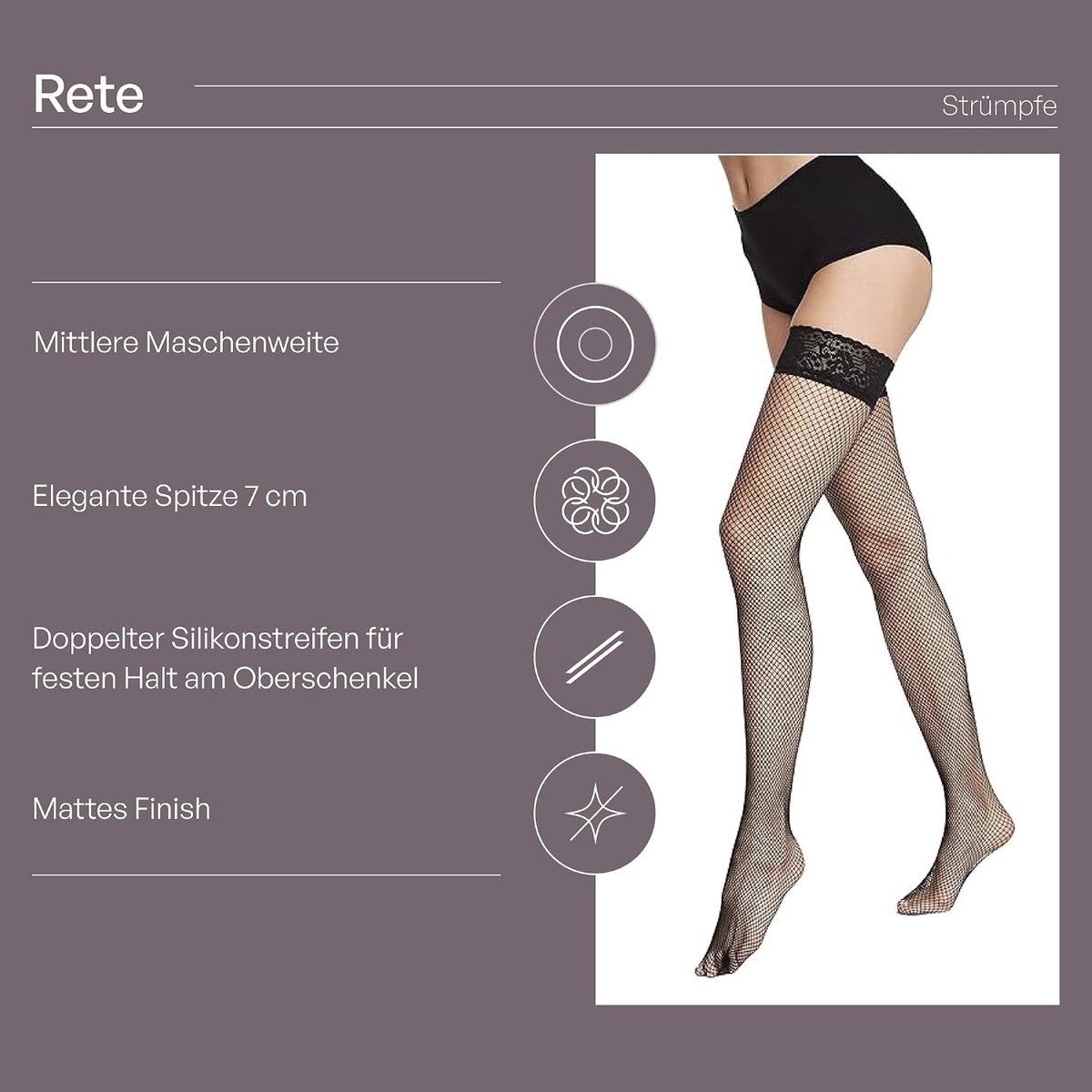 Panty voor dames, dessous, RETE, klassieke netpanty met een gemiddelde maaswijdte, steunkousen met siliconen, jarretelkousen met kant, 7 cm breed, damespanty (2875444806246)