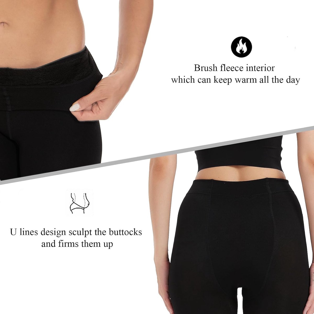 Panty voor dames met elastische voering, thermische leggings, warm,Zwart+Huidskleur,l-xl (2902453525520)