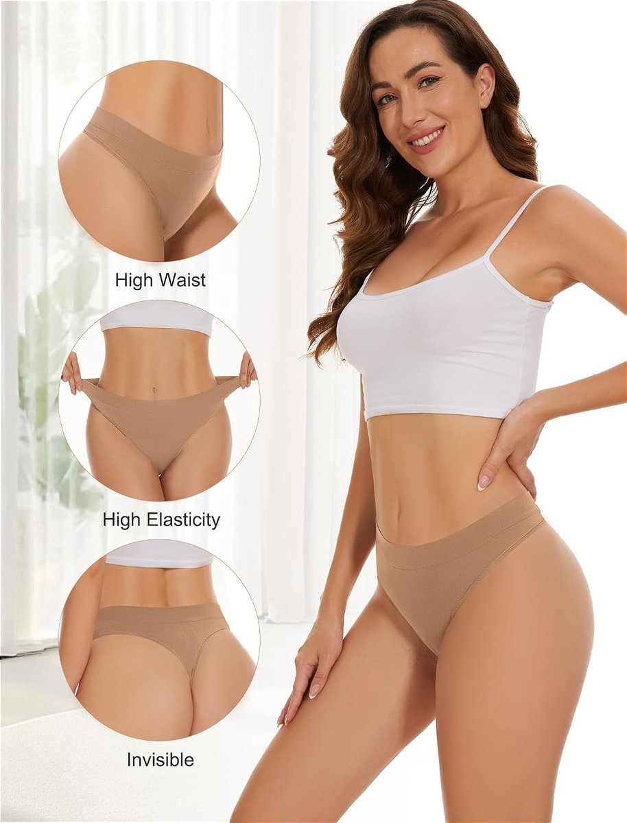 String Dames Ondergoed Naadloos Vrouwen Hoge Taille,Thong Women Set | 5 Pack Seamless Thongs Underwear Panties,High Waist Tanga Sportslips,Invisible Onderbroeken Multipack,Onzichtbaar Brazilian (2879126014004)