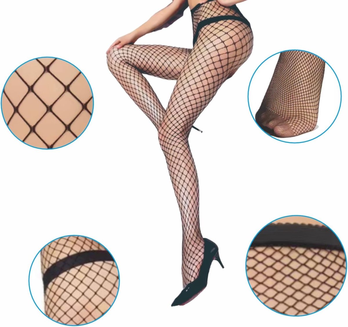 Visnet Panty's voor Dames, Diamantpatroon, 2 Paar, Zwart Rekbaar Nylon, Perfect voor Feestjes, Halloween en Cosplay (3151097521682)